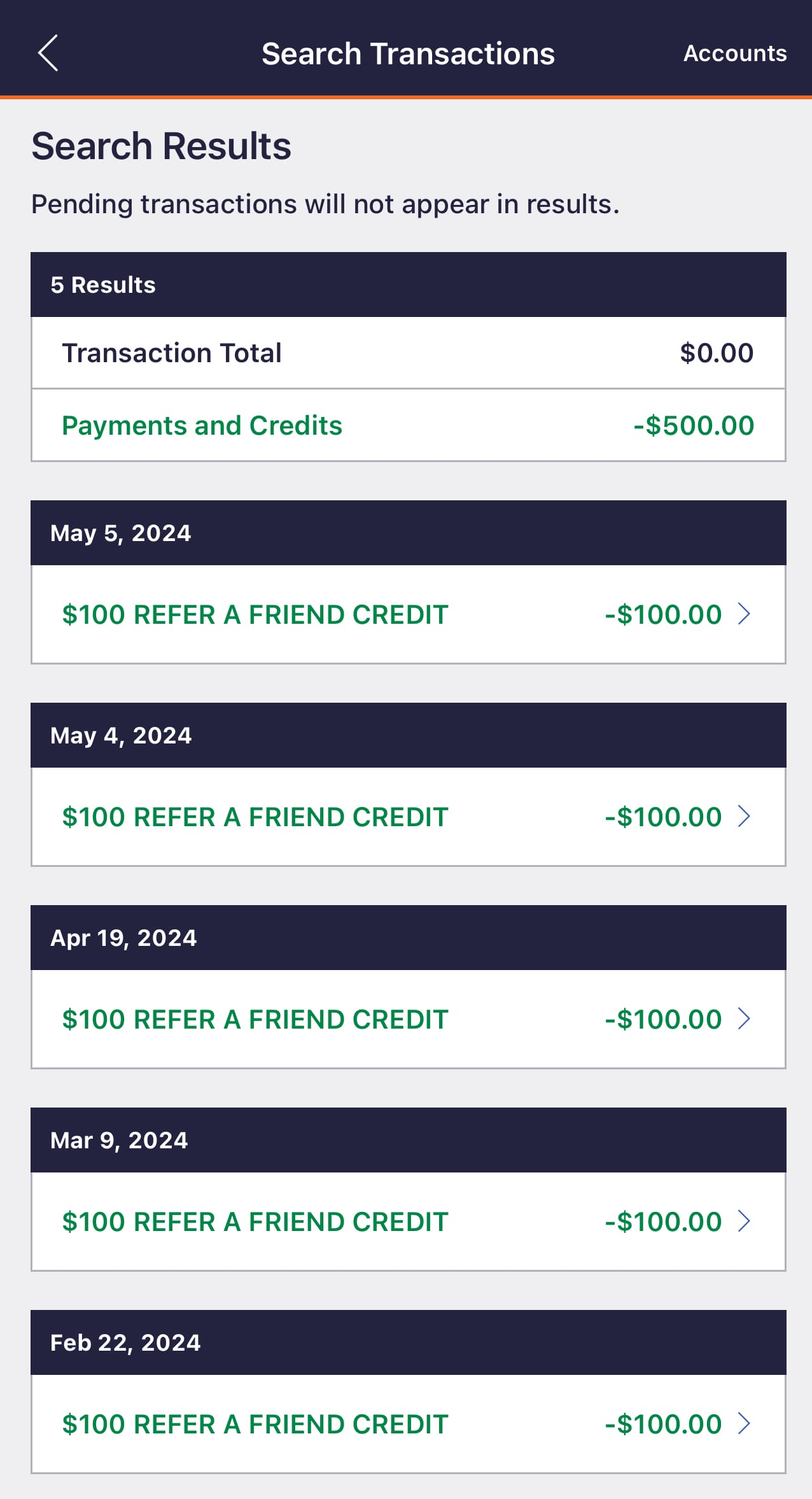 Screenshot of Discover transactions showing a bonus credited for inviting a friend.